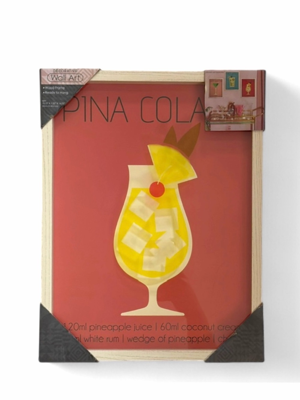 Piña Colada Recipe Wood Frame Wall Art (12.75” X 1.22” X 16.75”) [NWT]